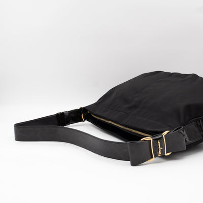 Shoulder Bag Black Nylon & Patent Leather
