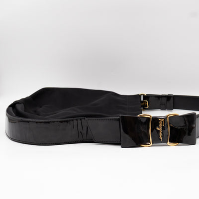 Shoulder Bag Black Nylon & Patent Leather