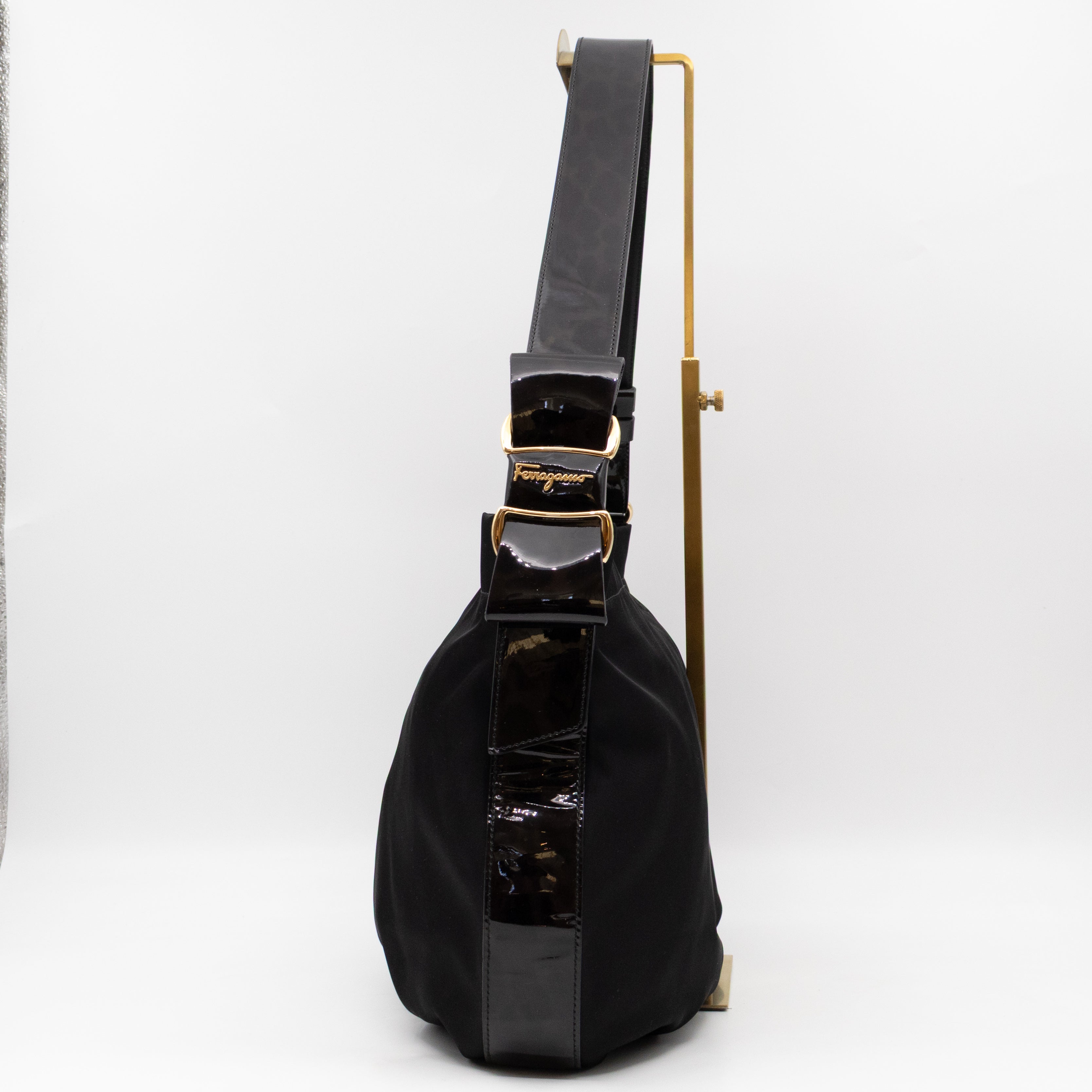 Shoulder Bag Black Nylon & Patent Leather