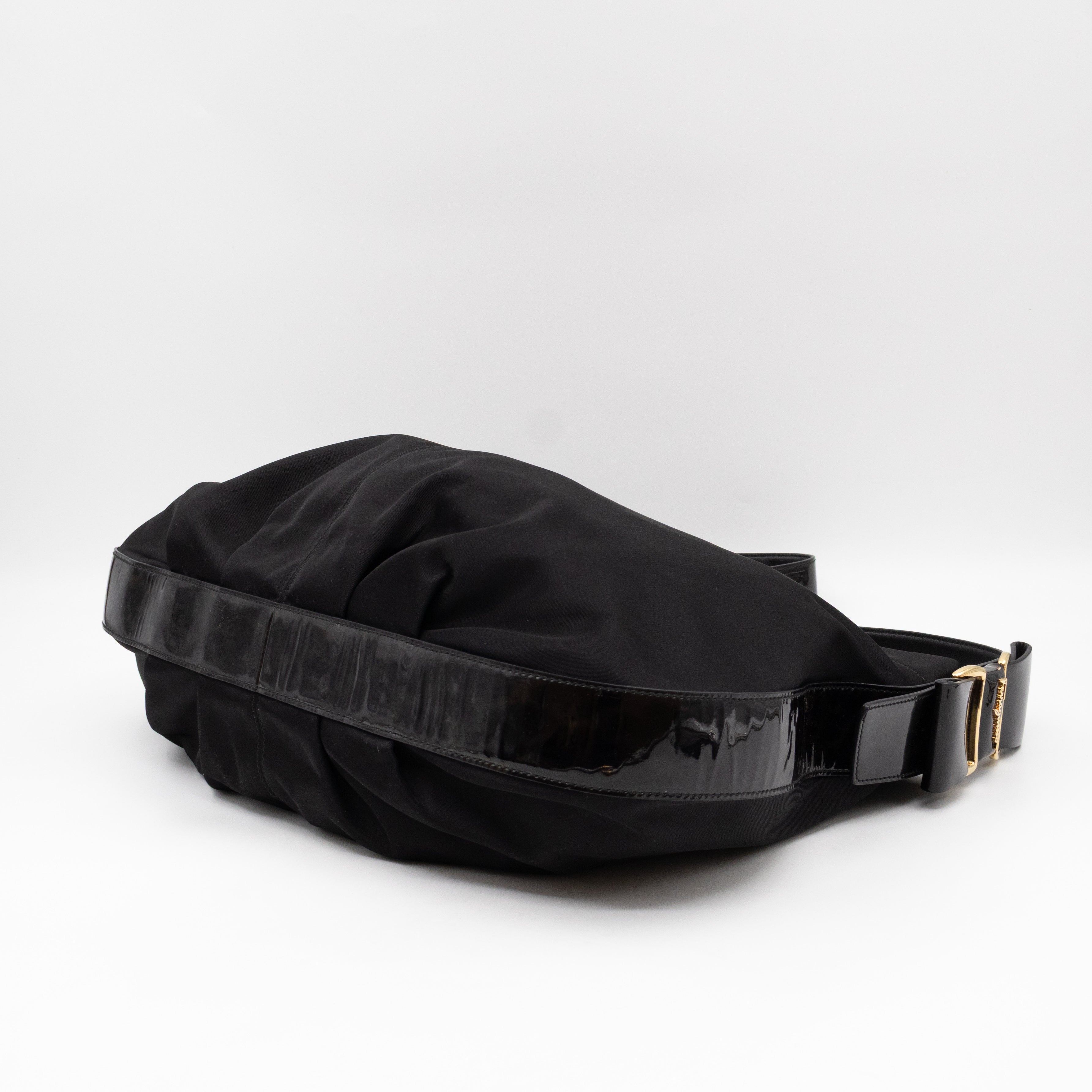 Shoulder Bag Black Nylon & Patent Leather