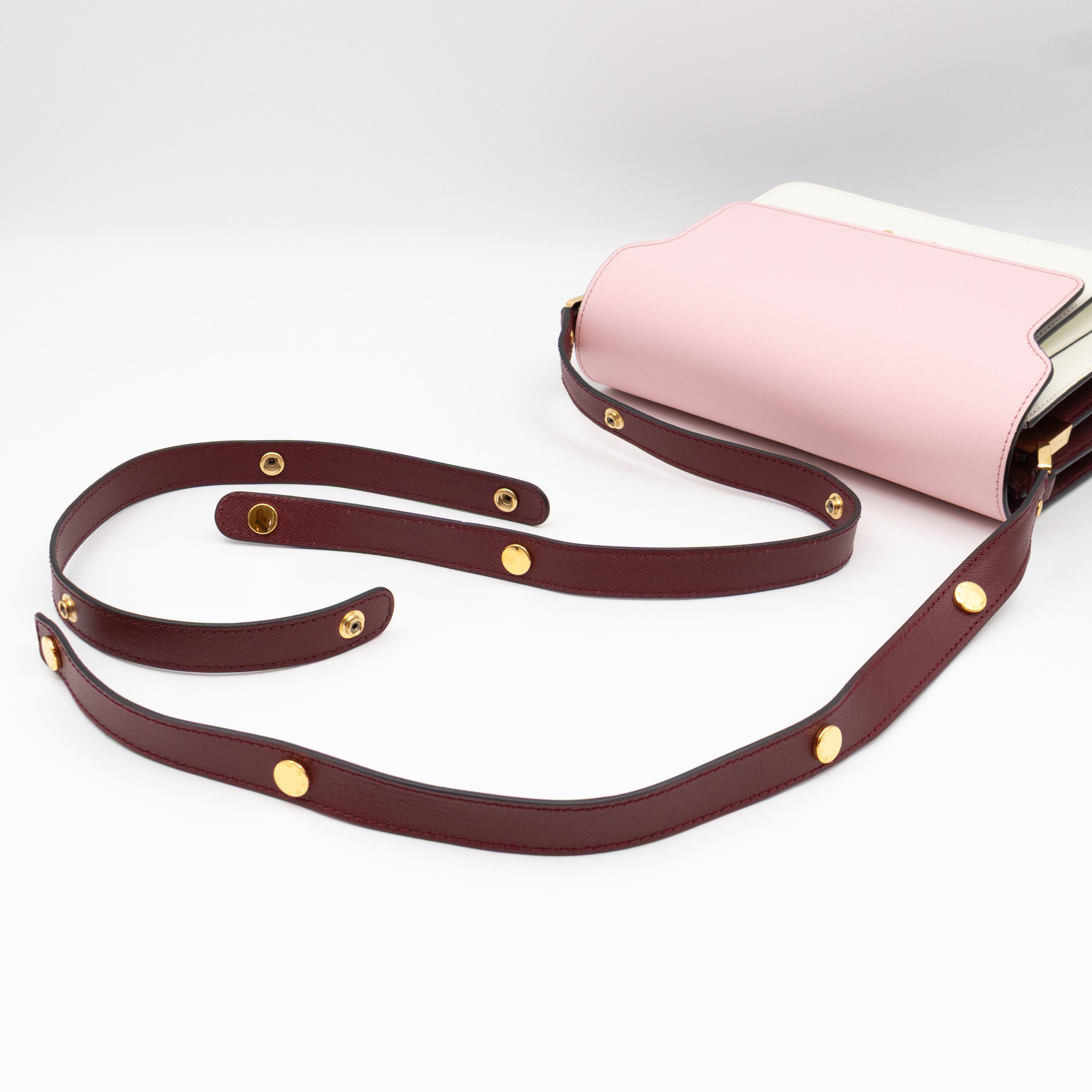 Trunk Bag Mini Pink White & Burgundy Saffiano Leather