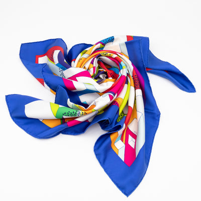 Silk Scarf 90 On A Summer Day Blue