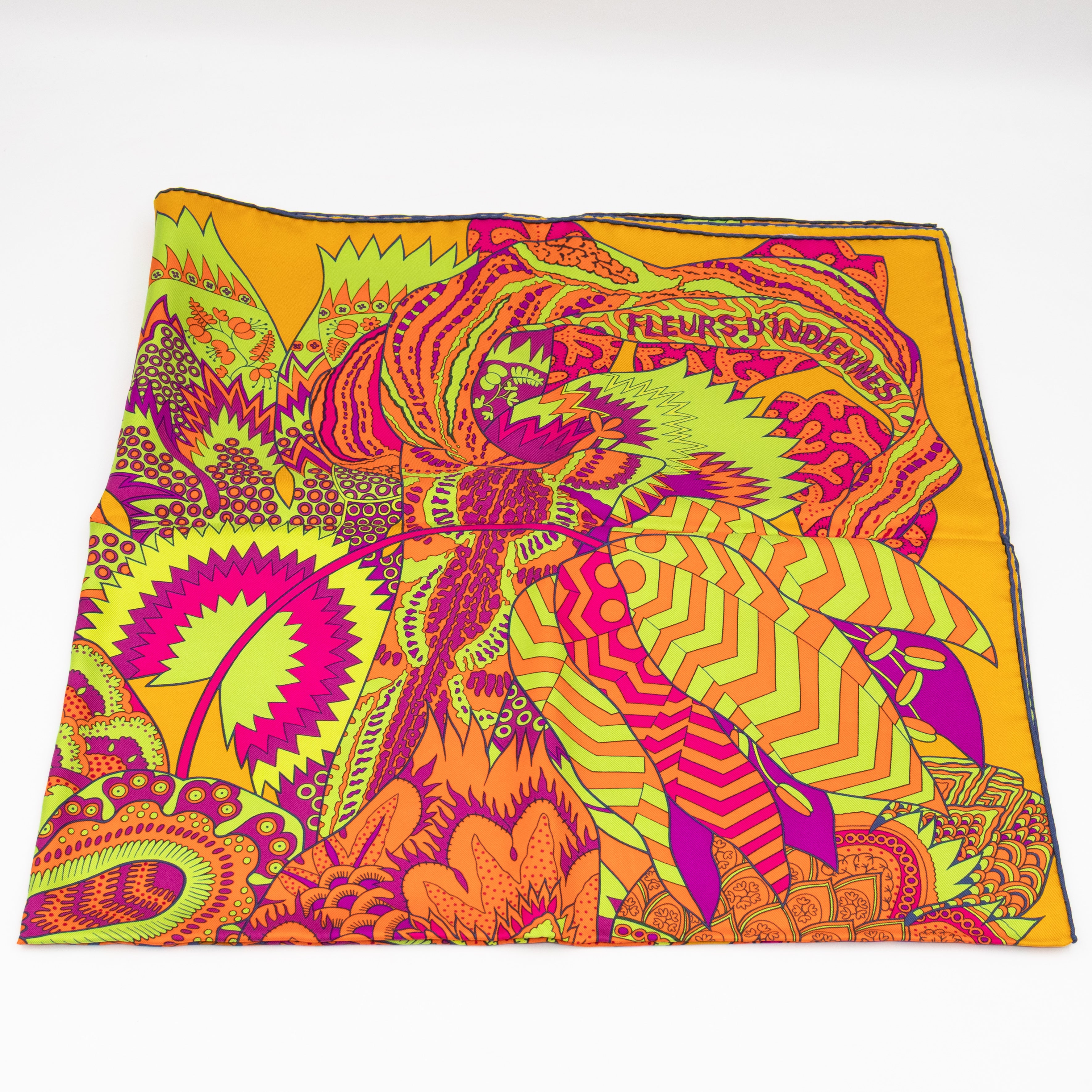 Silk Scarf 90 Fleurs d'Indiennes Orange
