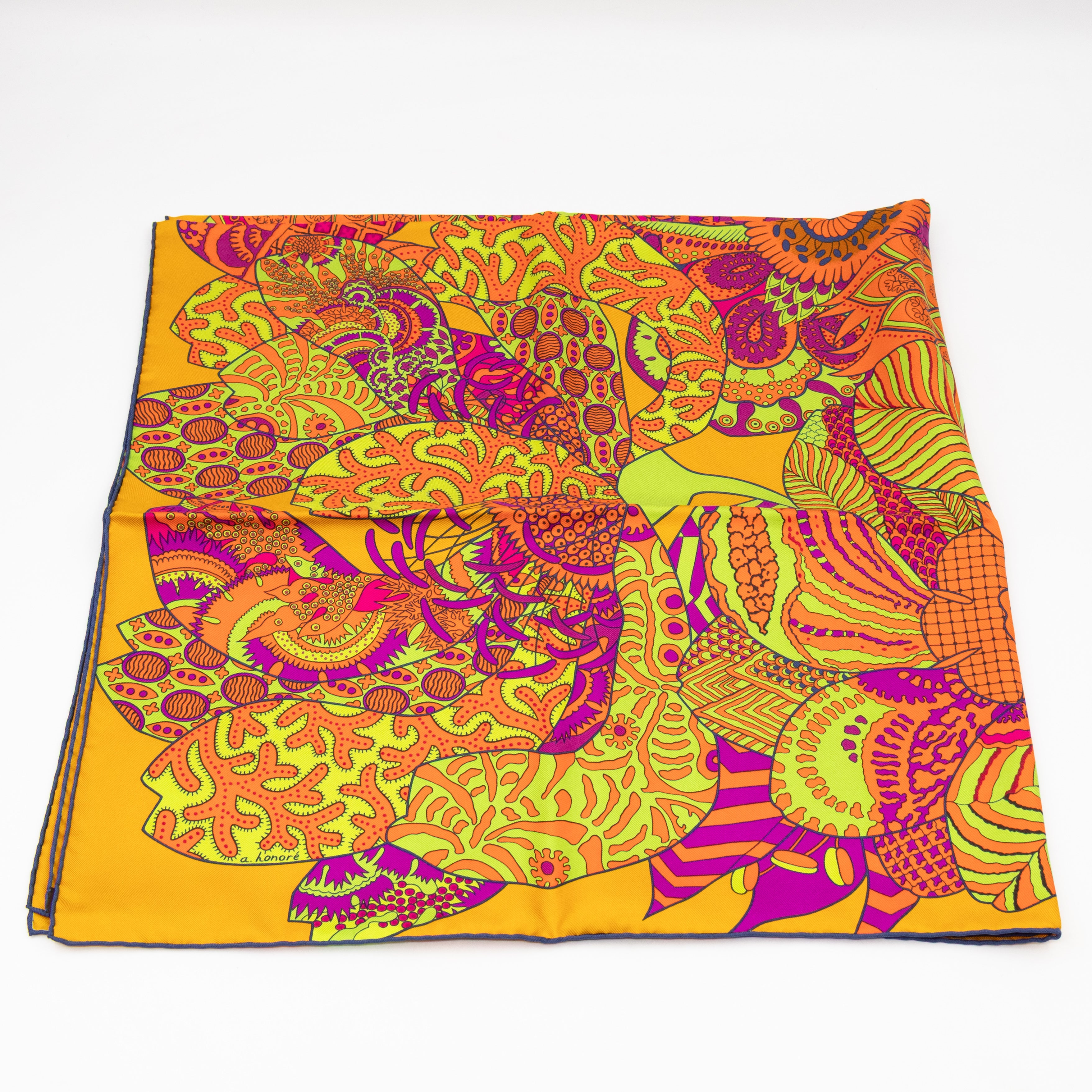 Silk Scarf 90 Fleurs d'Indiennes Orange