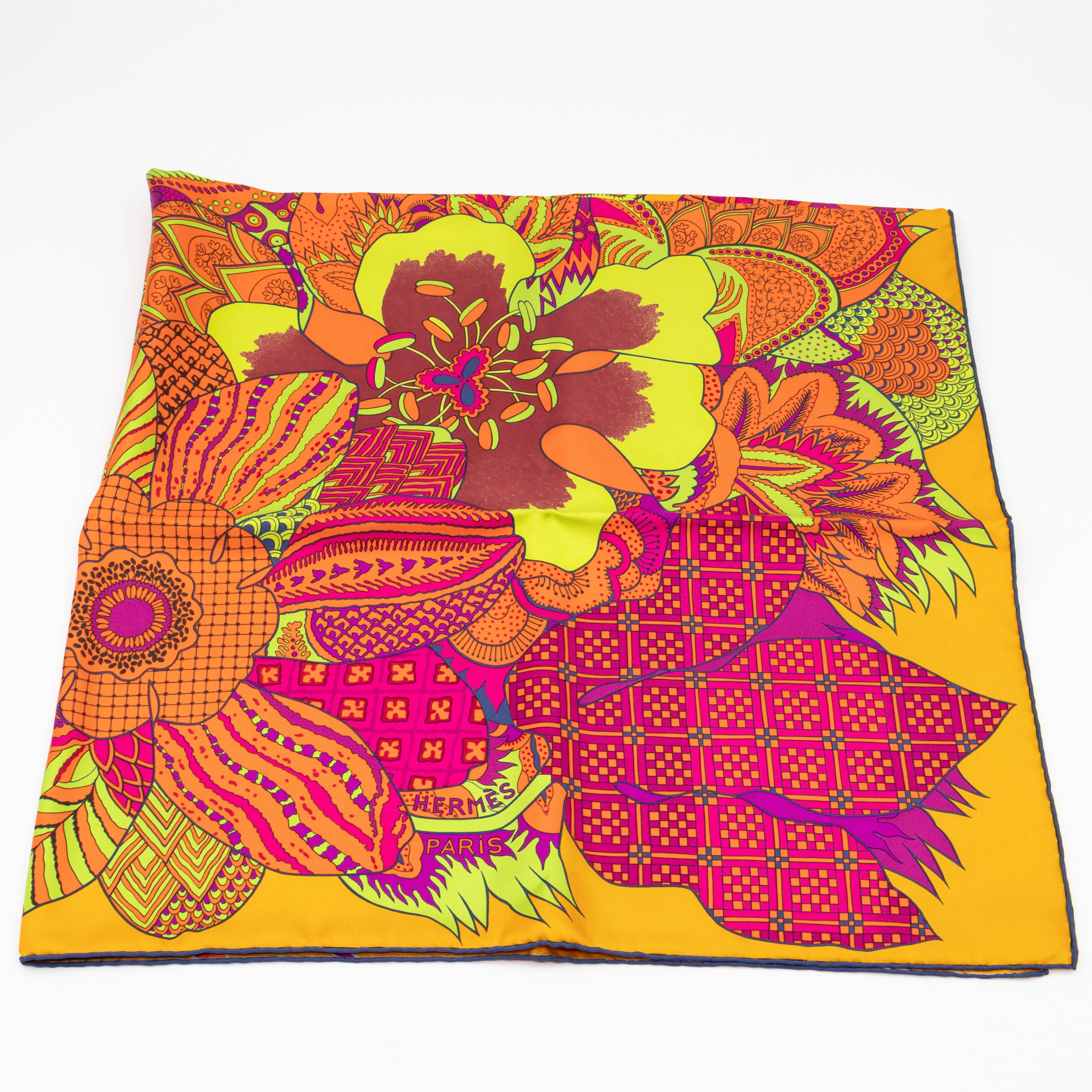 Silk Scarf 90 Fleurs d'Indiennes Orange