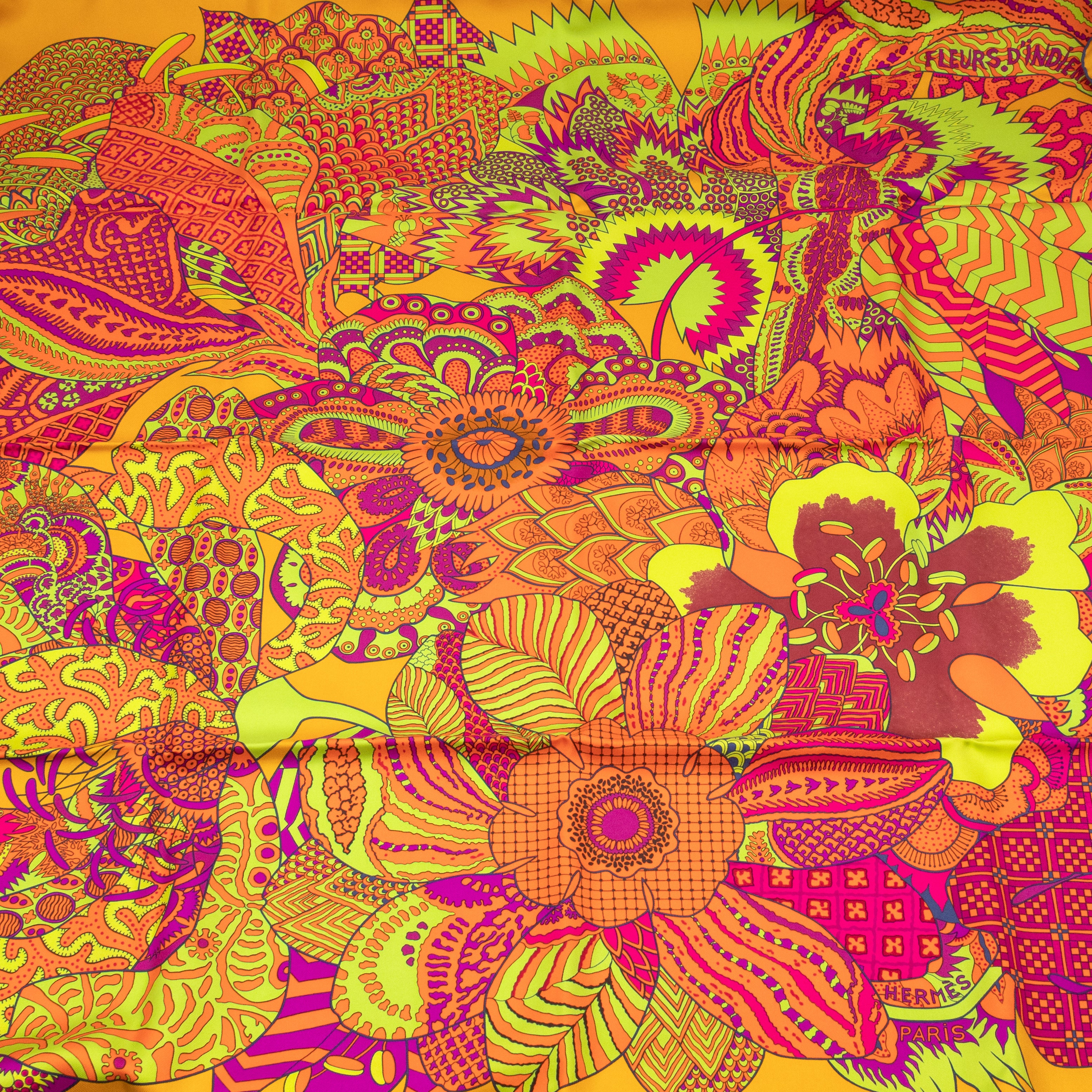 Silk Scarf 90 Fleurs d'Indiennes Orange