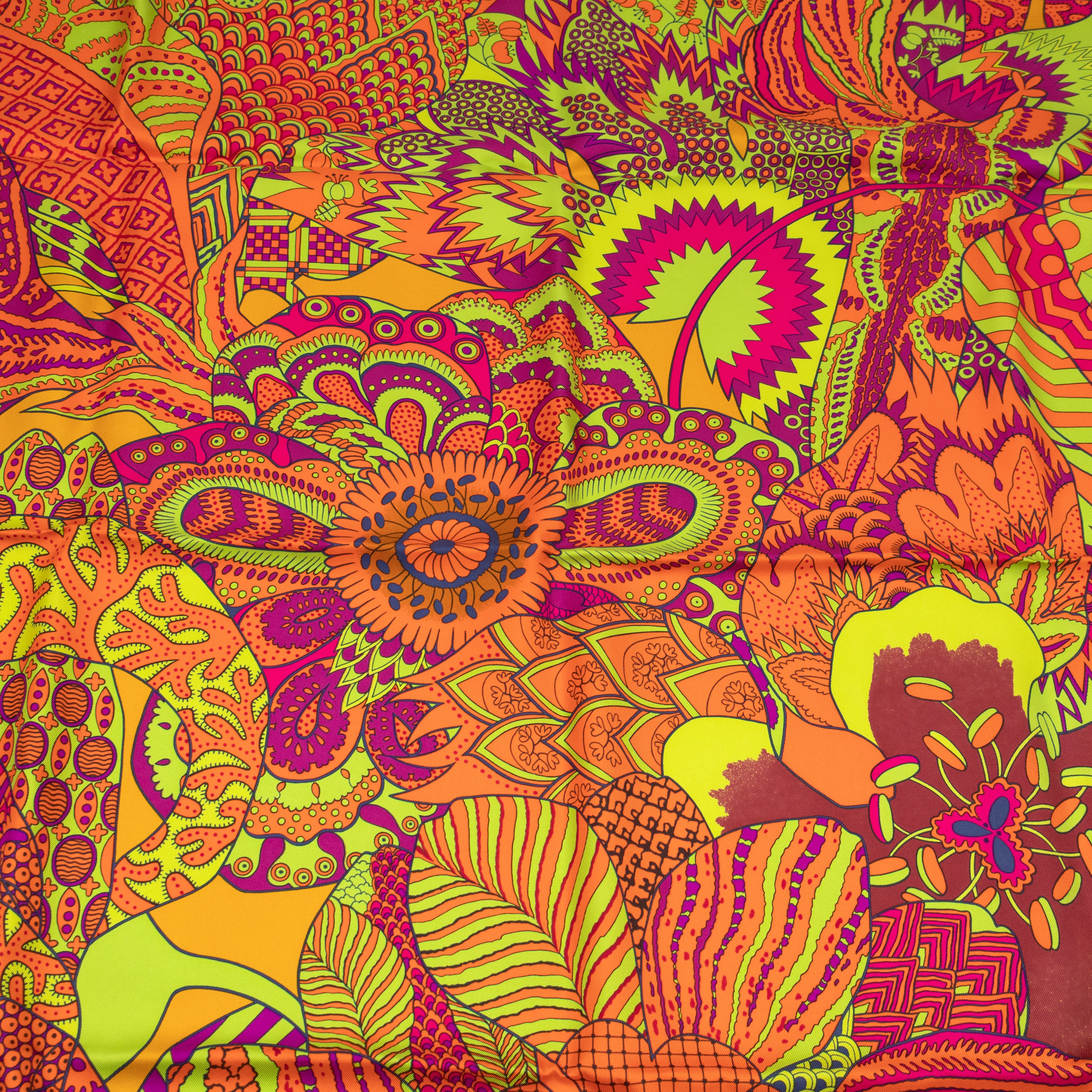 Silk Scarf 90 Fleurs d'Indiennes Orange