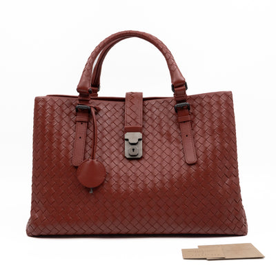 Roma Tote Large Brick Red Nappa Intrecciato Leather