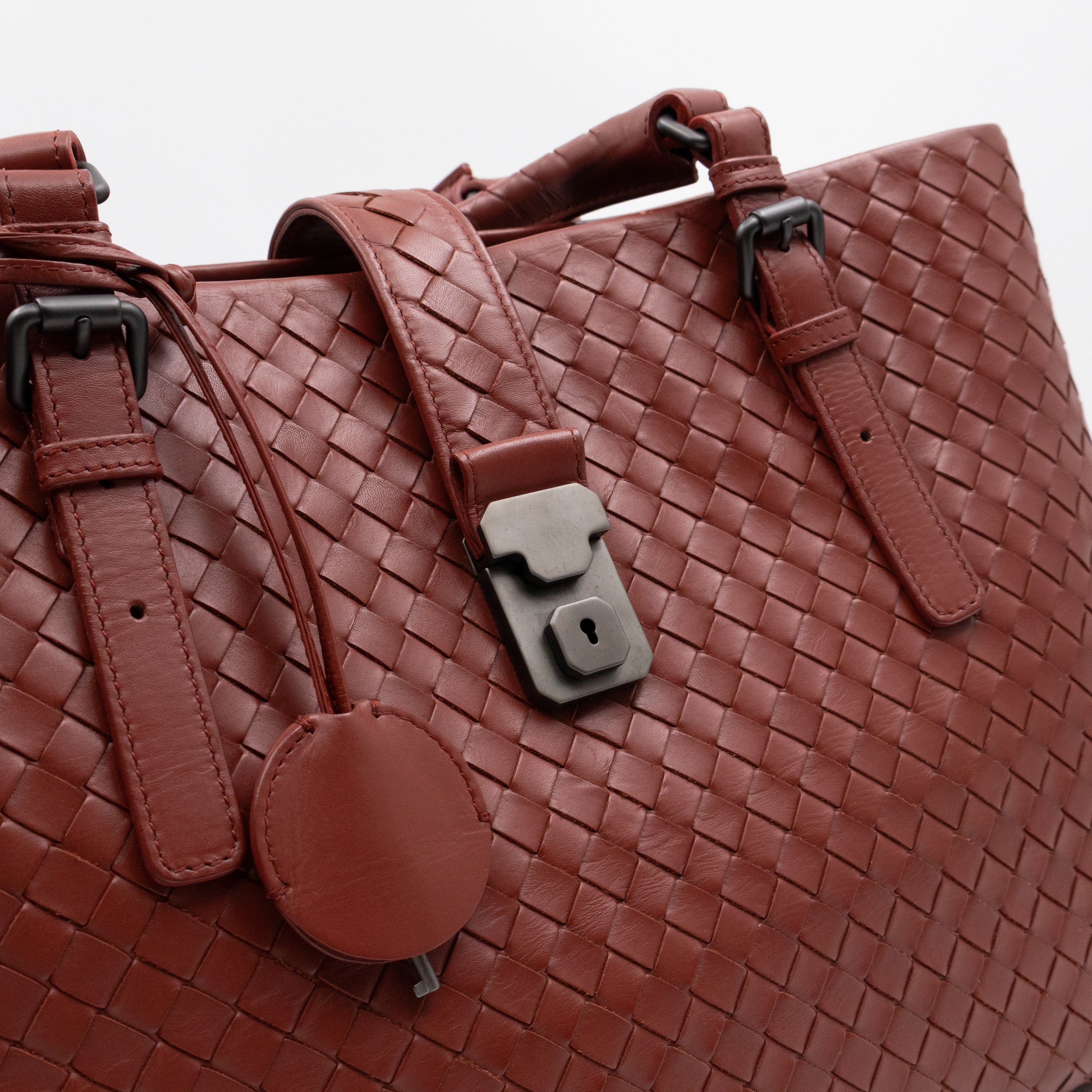 Roma Tote Large Brick Red Nappa Intrecciato Leather