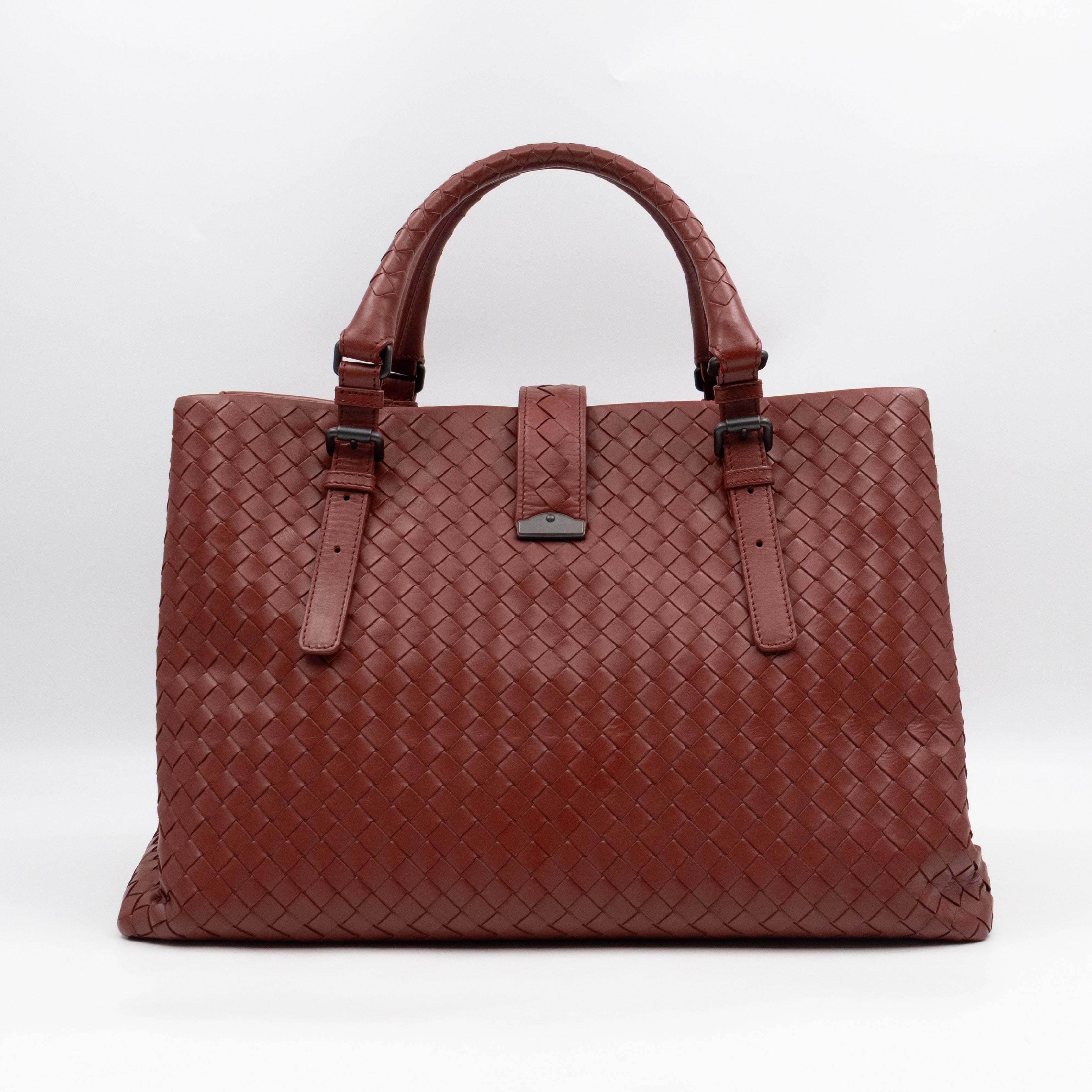 Roma Tote Large Brick Red Nappa Intrecciato Leather