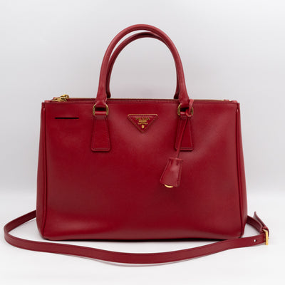 Galleria Large Double Zip Red Saffiano Leather