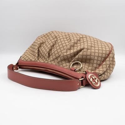Sukey Medium Hobo Tote Bag Beige Diamante Canvas Pink