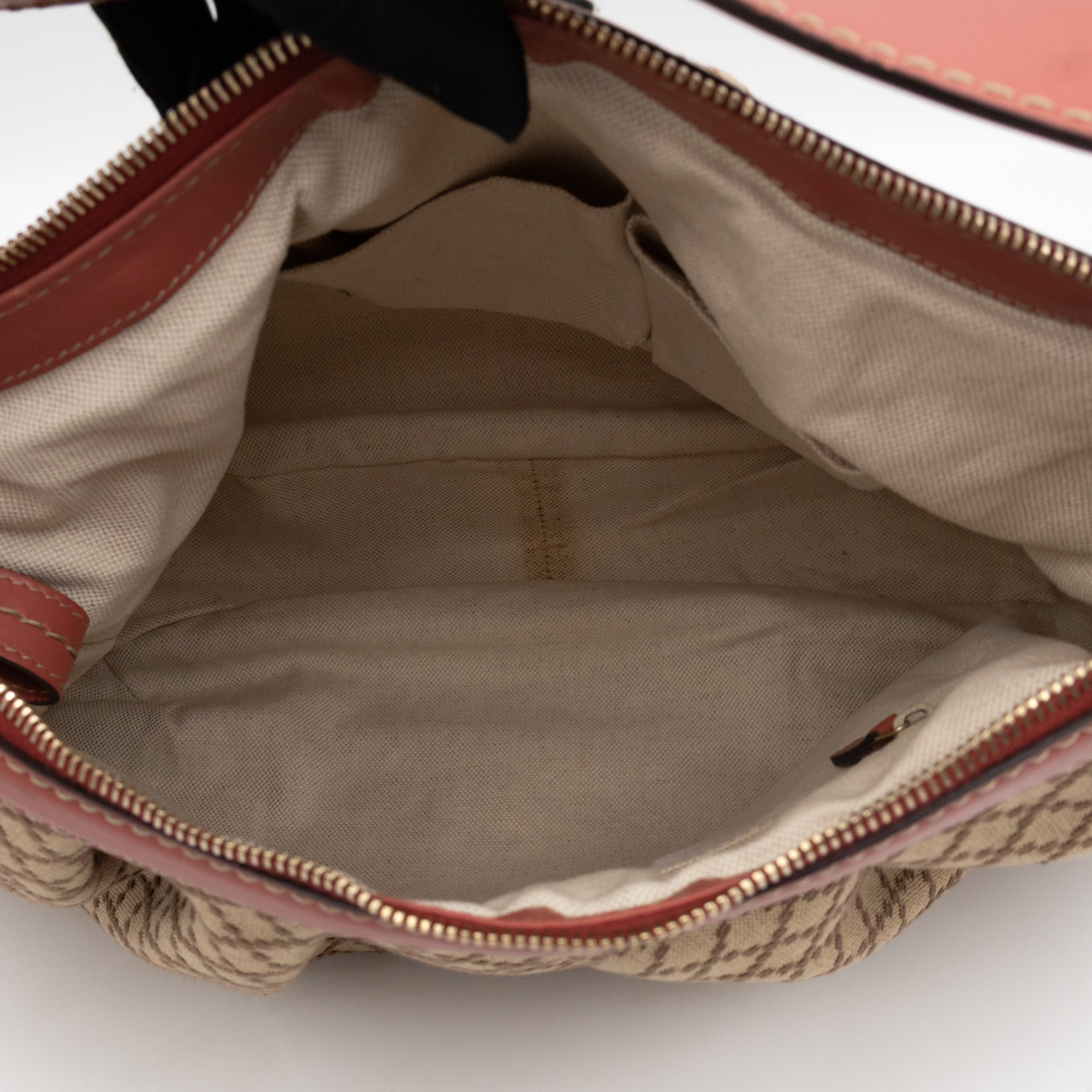 Sukey Medium Hobo Tote Bag Beige Diamante Canvas Pink