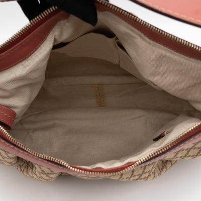 Sukey Medium Hobo Tote Bag Beige Diamante Canvas Pink