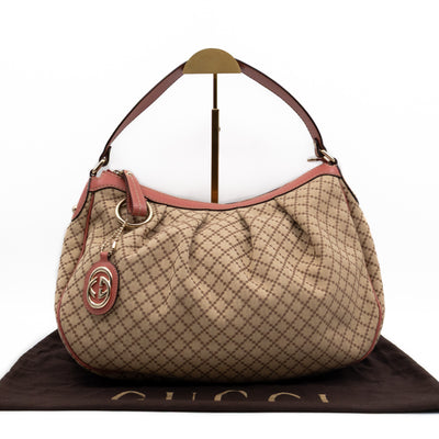 Sukey Medium Hobo Tote Bag Beige Diamante Canvas Pink