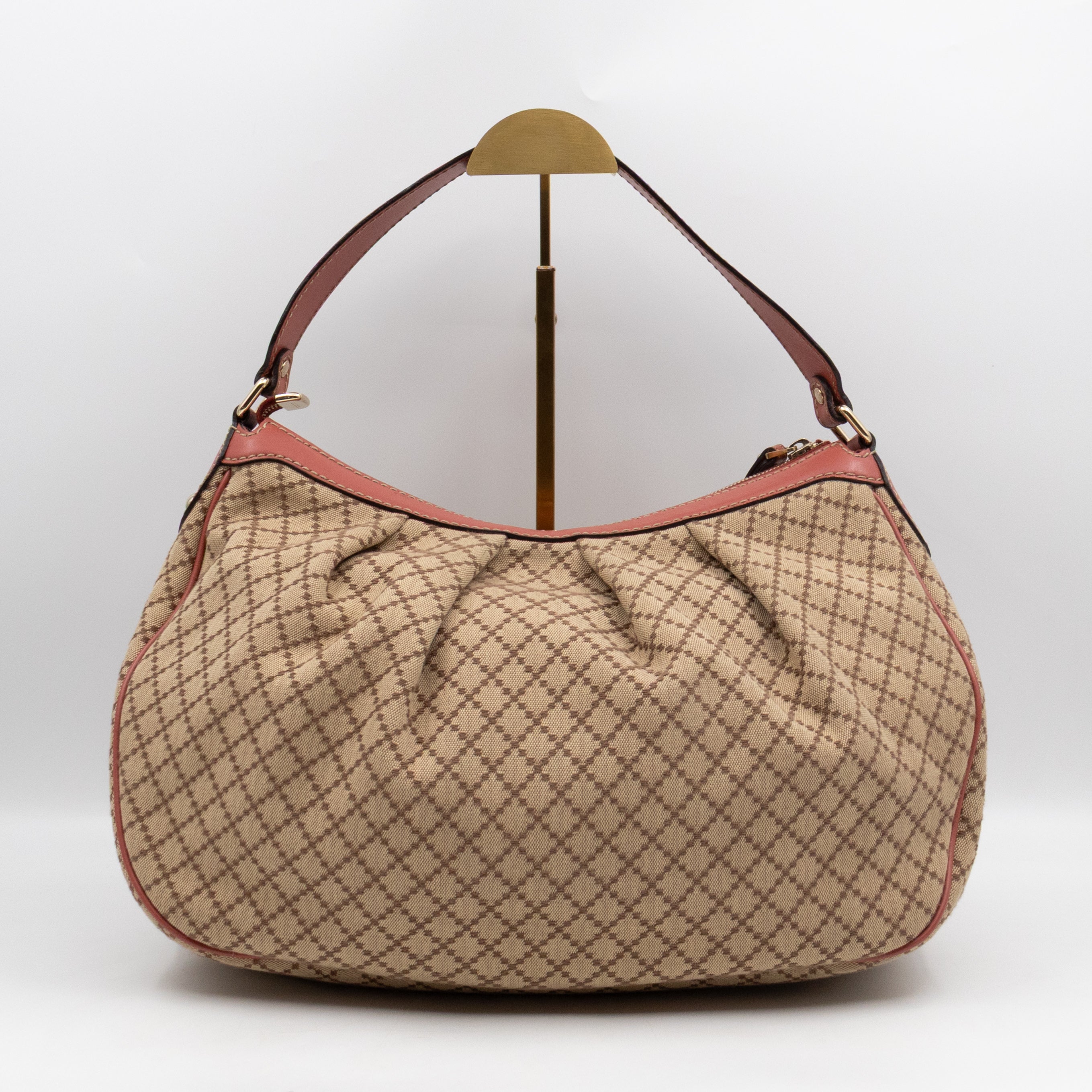 Sukey Medium Hobo Tote Bag Beige Diamante Canvas Pink