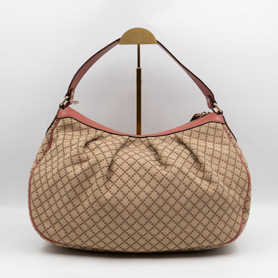 Sukey Medium Hobo Tote Bag Beige Diamante Canvas Pink