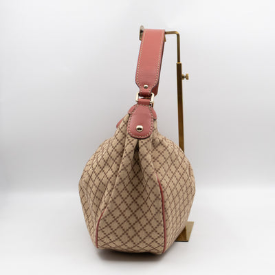 Sukey Medium Hobo Tote Bag Beige Diamante Canvas Pink
