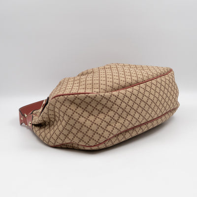 Sukey Medium Hobo Tote Bag Beige Diamante Canvas Pink