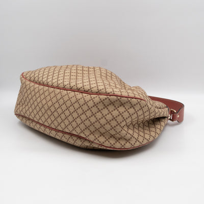 Sukey Medium Hobo Tote Bag Beige Diamante Canvas Pink