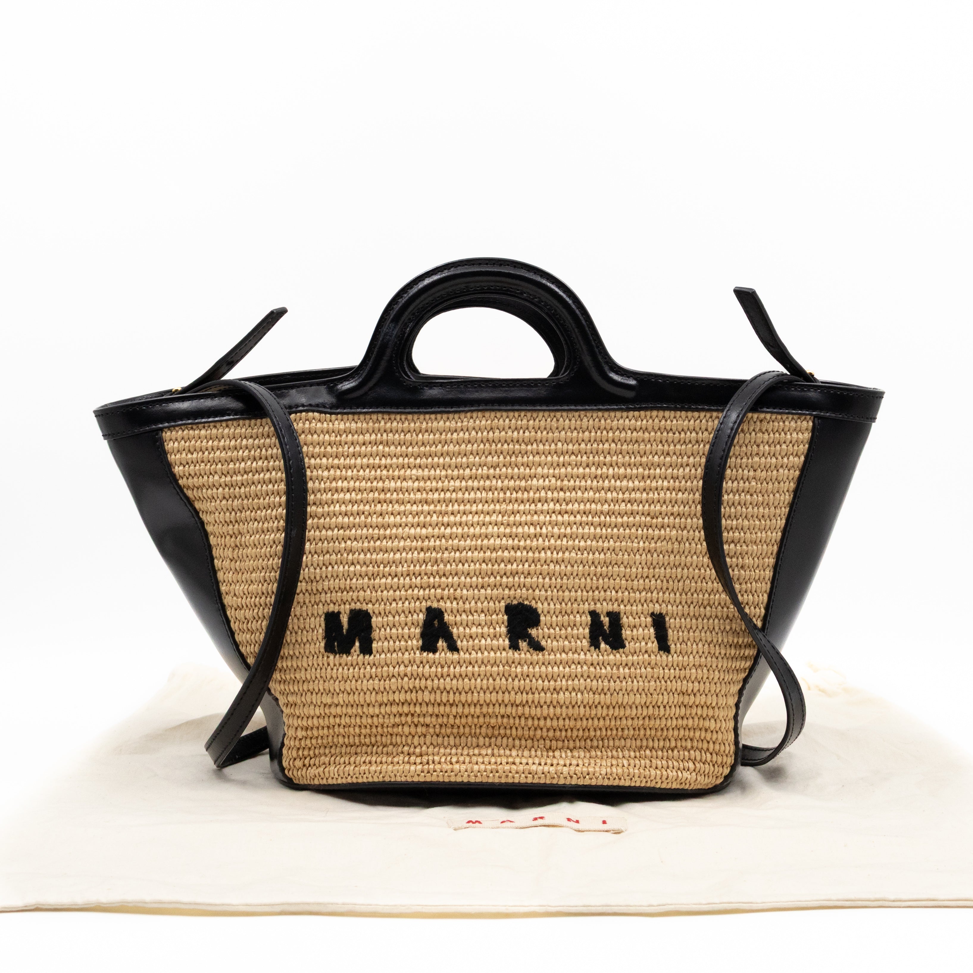 Tropicalia Small Bag Black Leather & Raffia-effect Fabric