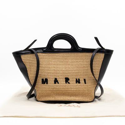 Tropicalia Small Bag Black Leather & Raffia-effect Fabric