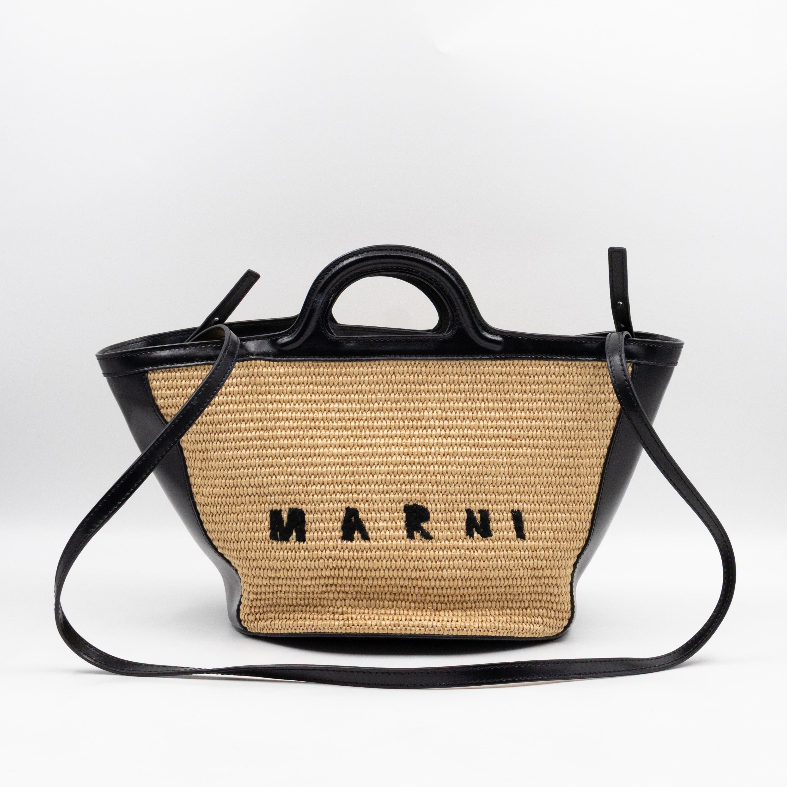 Tropicalia Small Bag Black Leather & Raffia-effect Fabric