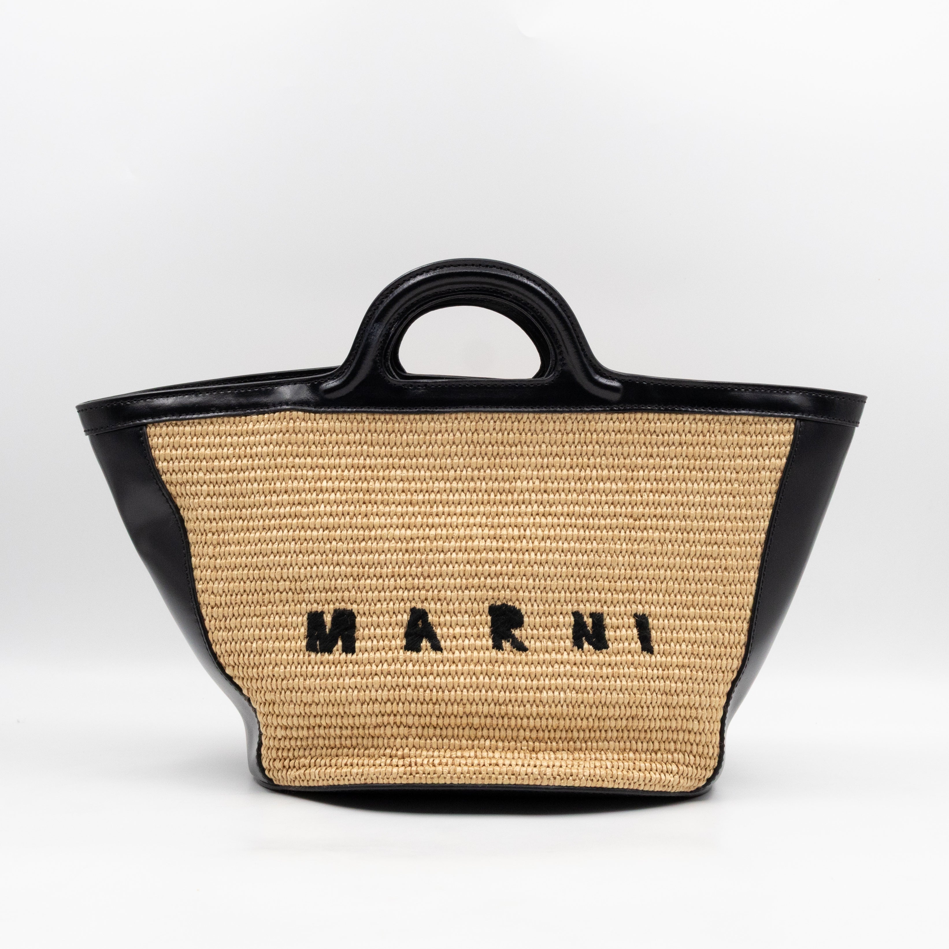 Tropicalia Small Bag Black Leather & Raffia-effect Fabric