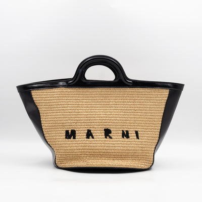 Tropicalia Small Bag Black Leather & Raffia-effect Fabric