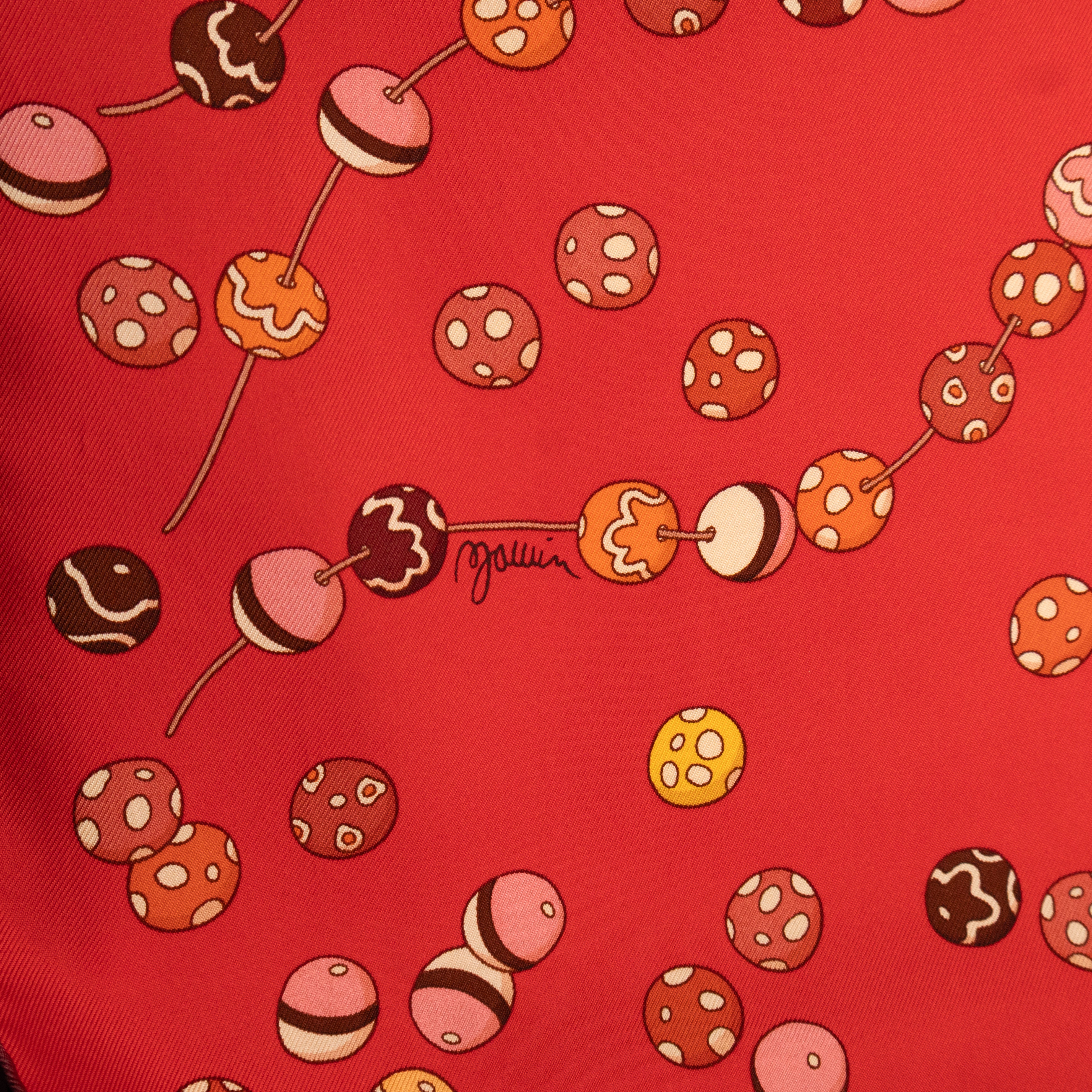 Silk Scarf 90 Dancing Pearls Red