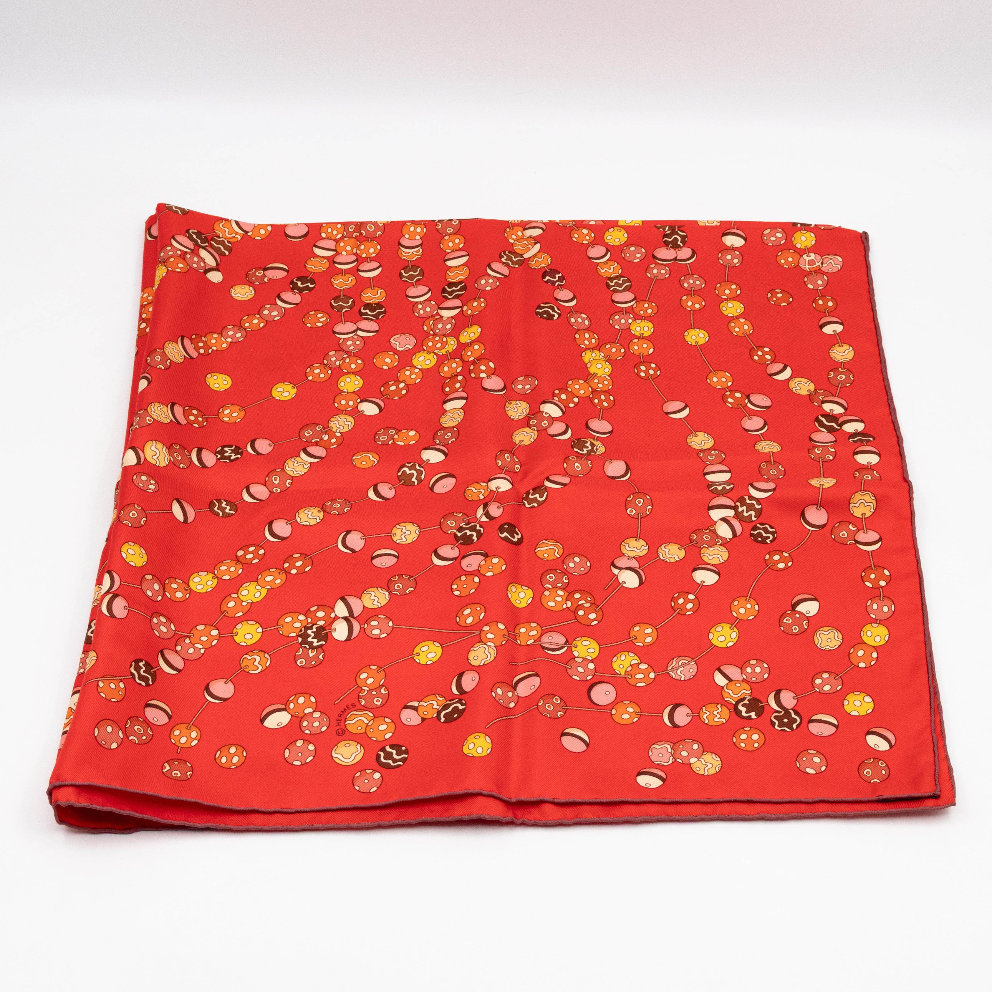 Silk Scarf 90 Dancing Pearls Red