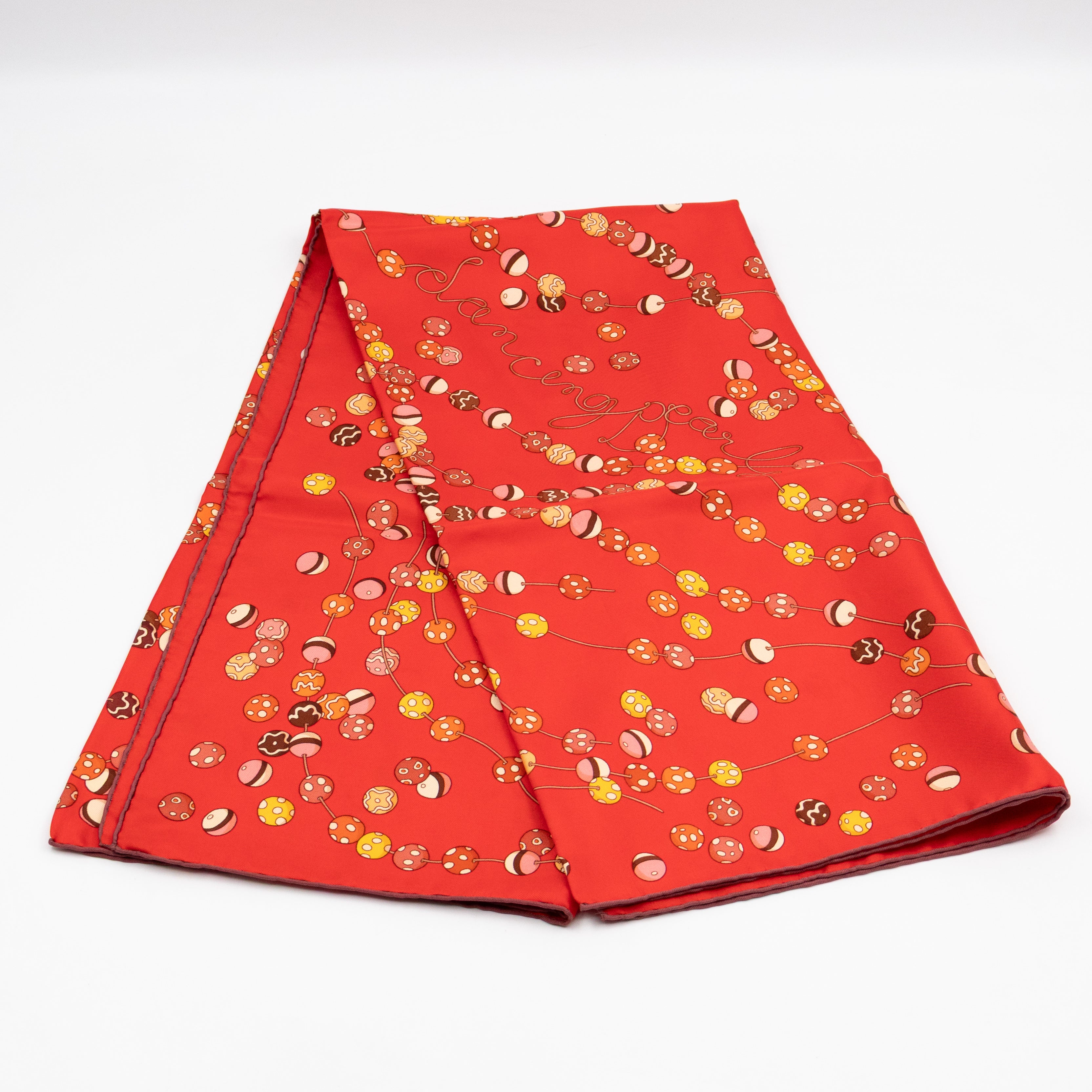 Silk Scarf 90 Dancing Pearls Red