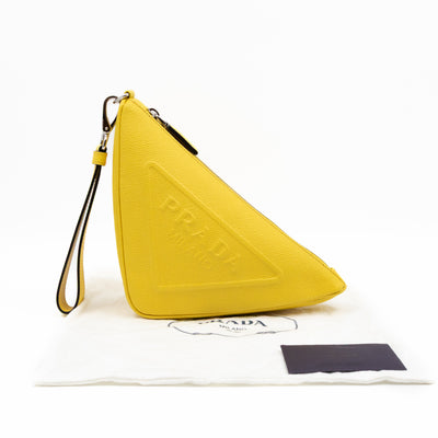 Triangle Clutch Bag Yellow Saffiano Leather
