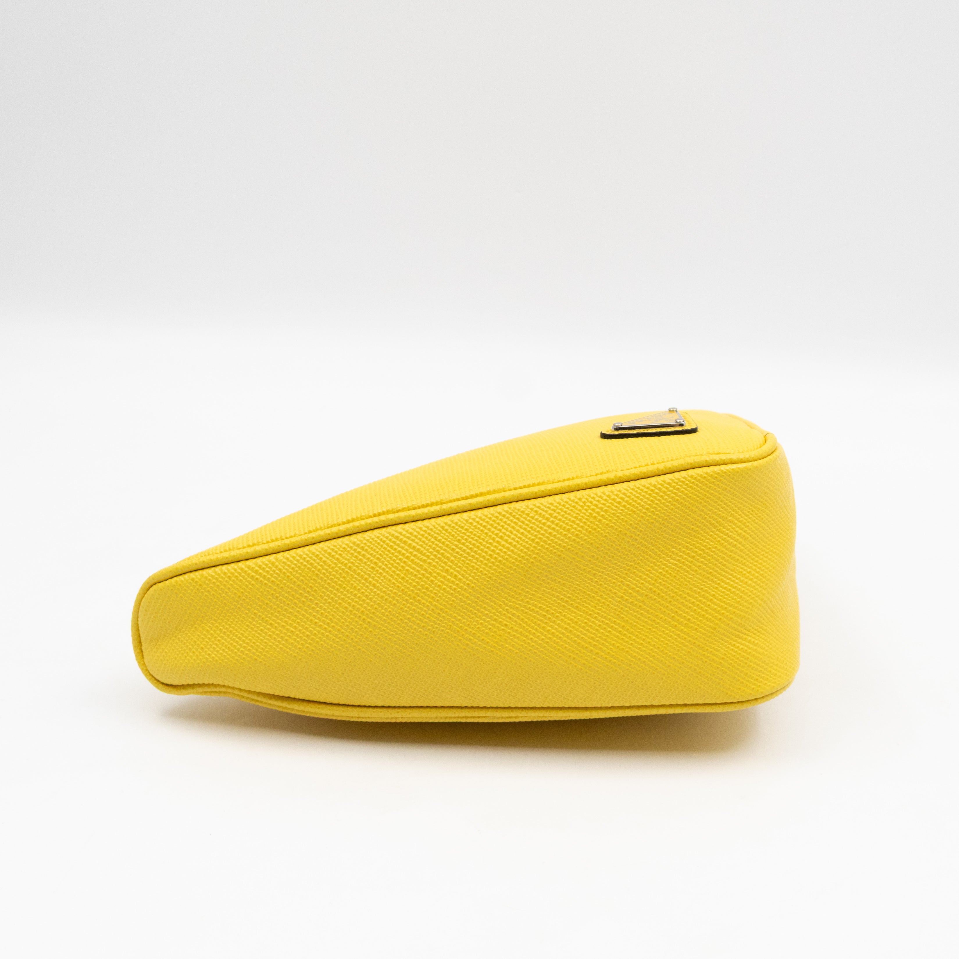 Triangle Clutch Bag Yellow Saffiano Leather