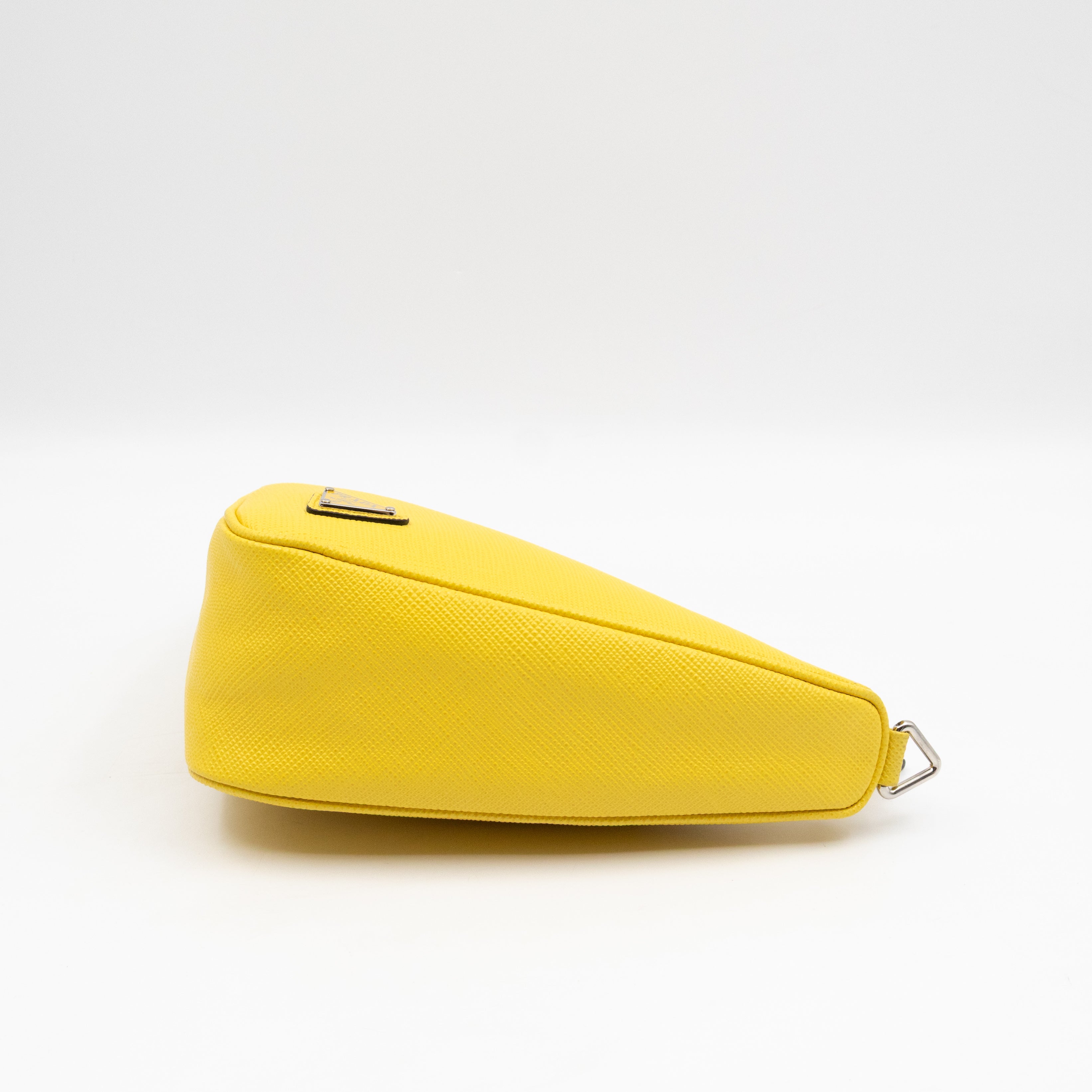Triangle Clutch Bag Yellow Saffiano Leather