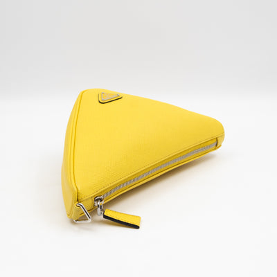Triangle Clutch Bag Yellow Saffiano Leather