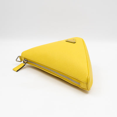 Triangle Clutch Bag Yellow Saffiano Leather