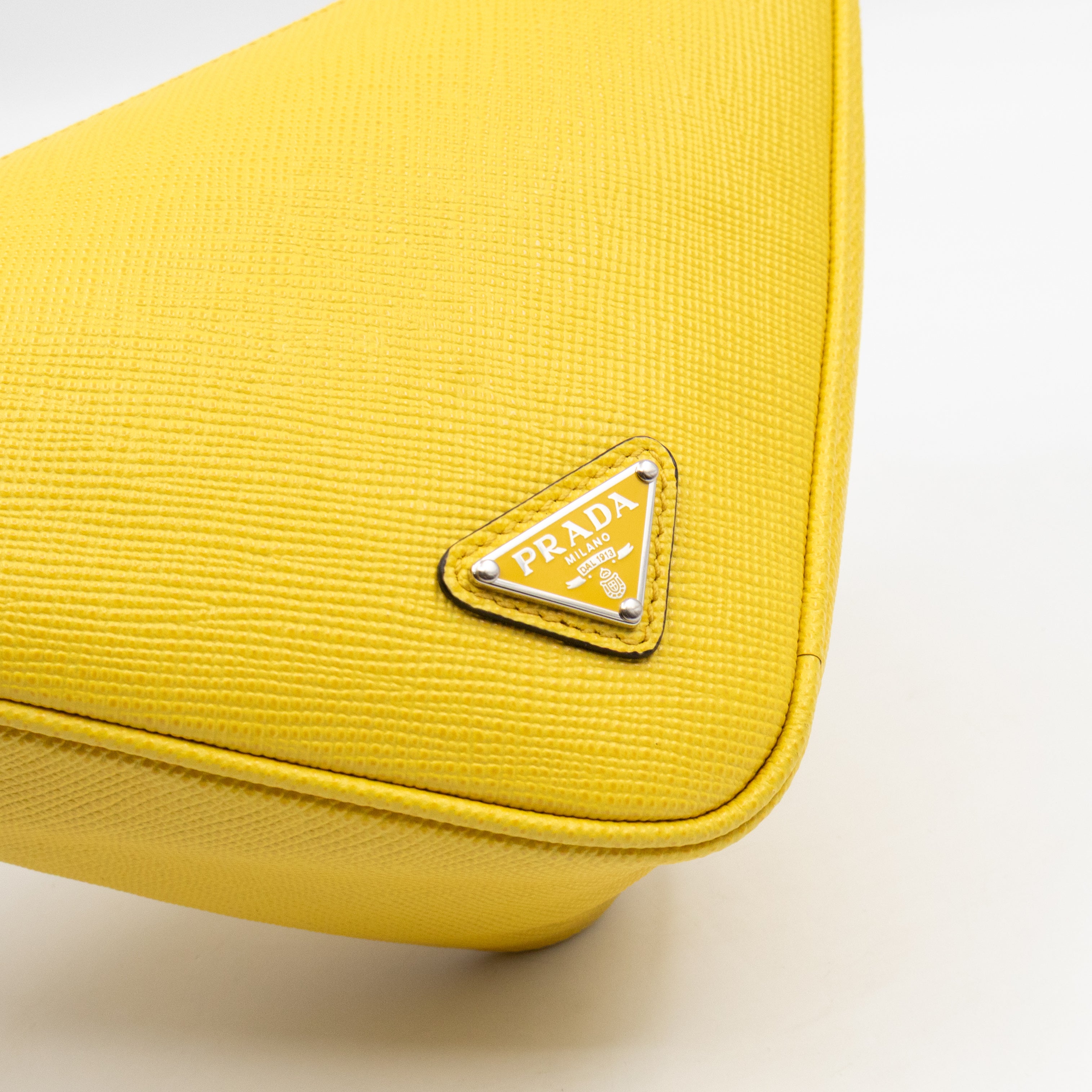 Triangle Clutch Bag Yellow Saffiano Leather