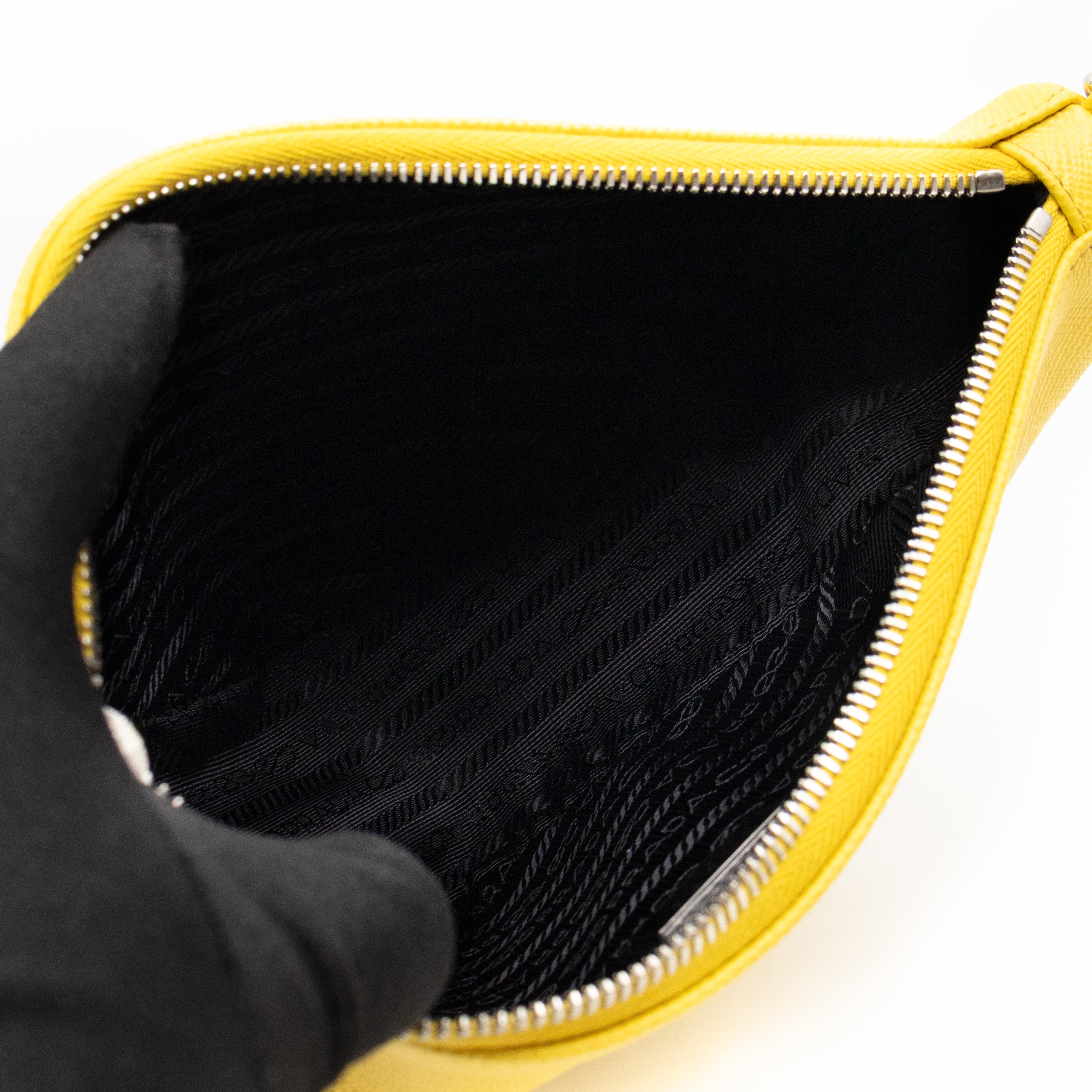 Triangle Clutch Bag Yellow Saffiano Leather
