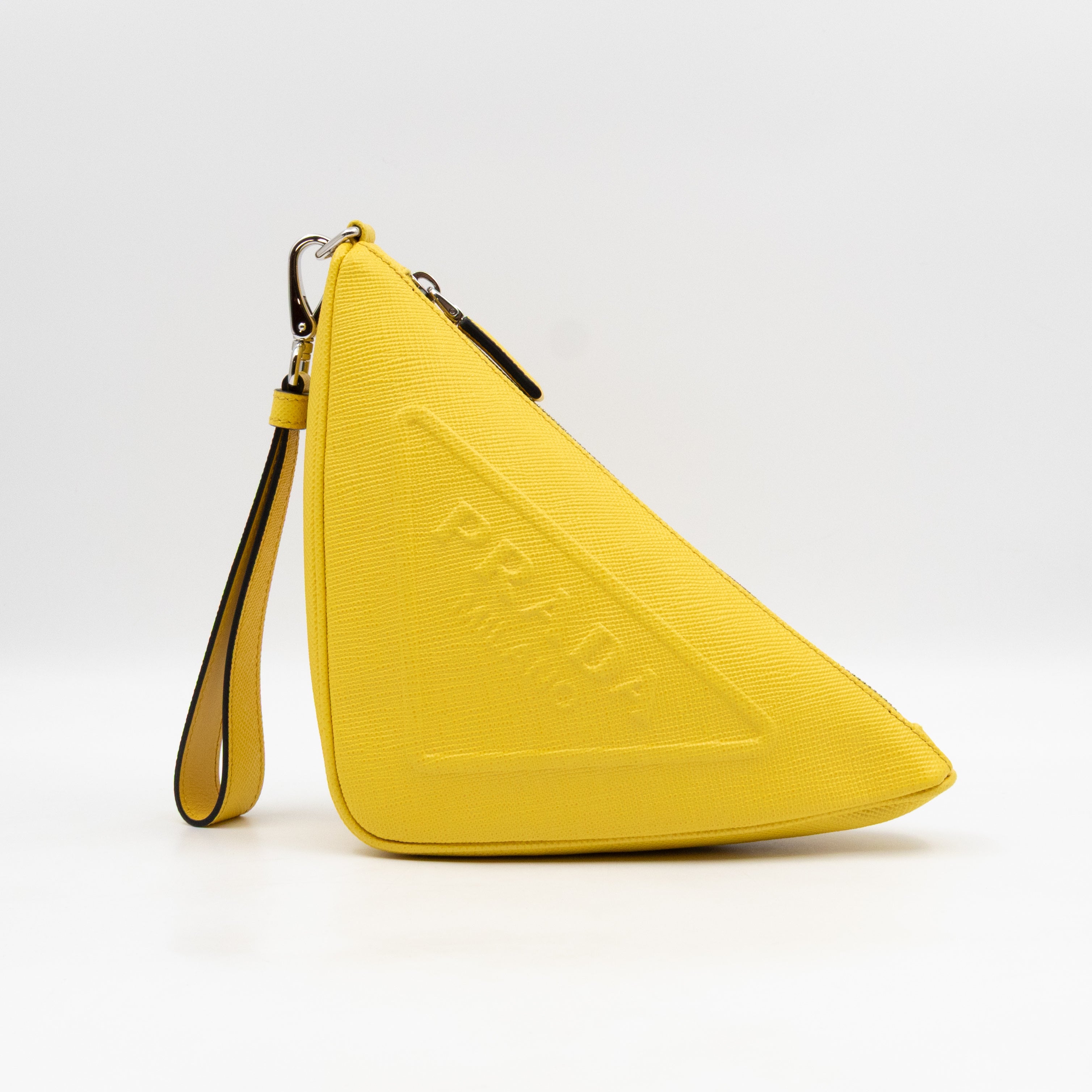 Triangle Clutch Bag Yellow Saffiano Leather