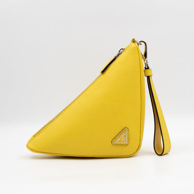 Triangle Clutch Bag Yellow Saffiano Leather