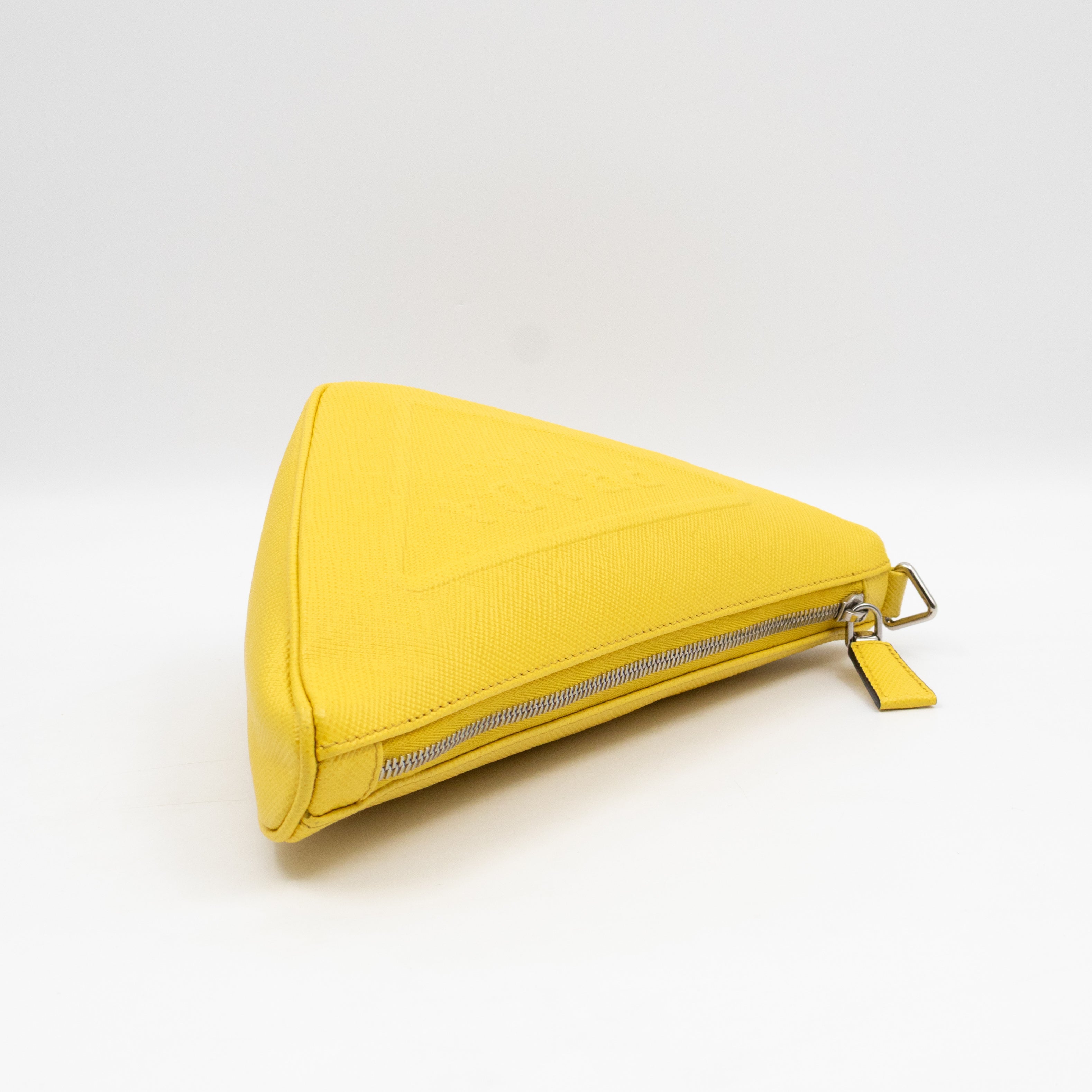 Triangle Clutch Bag Yellow Saffiano Leather