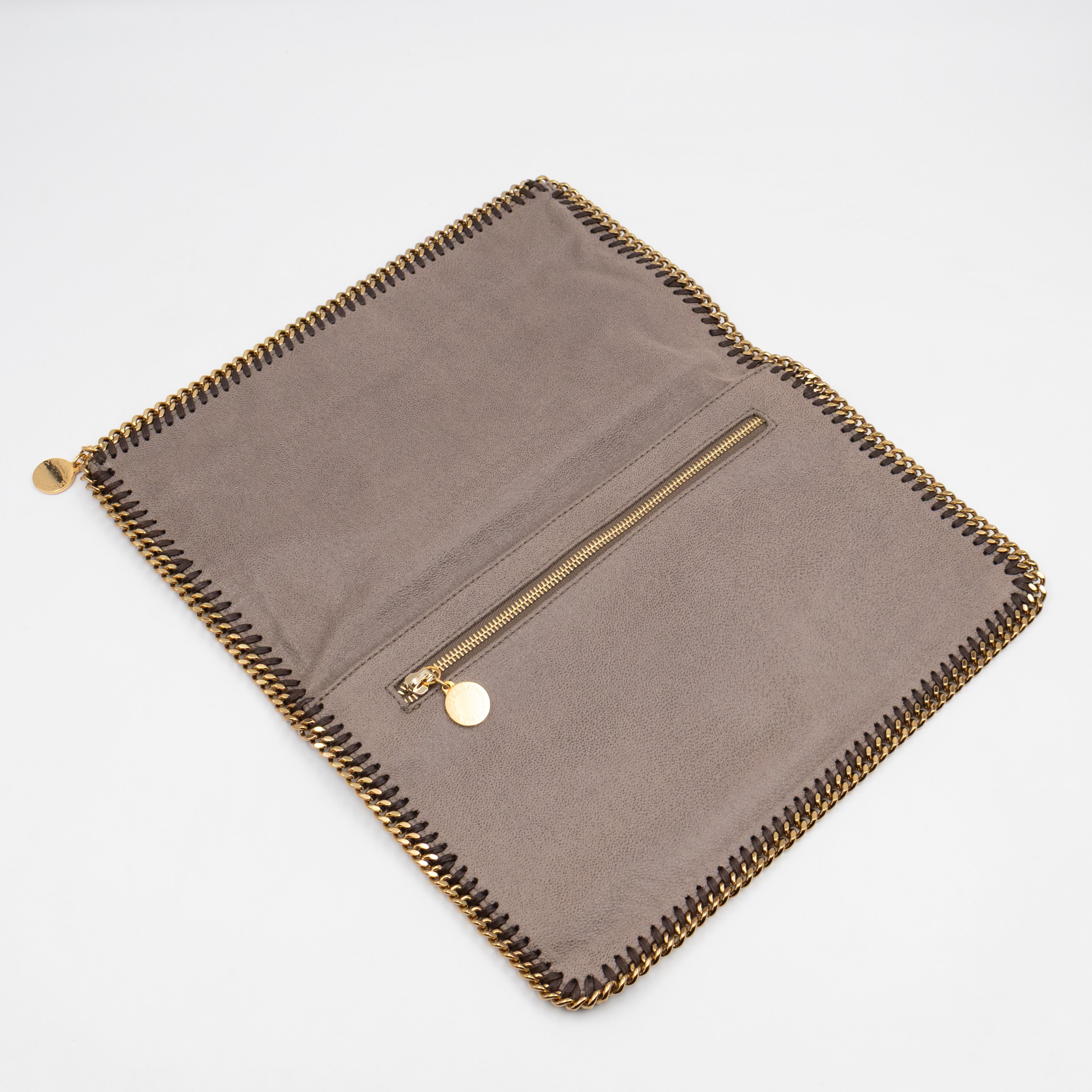 Falabella Fold Over Clutch Grey Gold