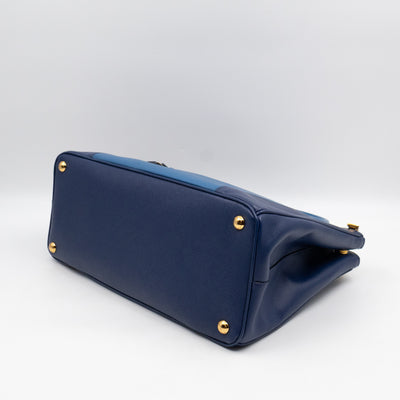 Galleria Medium Double Zip Blue Two Tone Saffiano Leather
