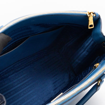 Galleria Medium Double Zip Blue Two Tone Saffiano Leather