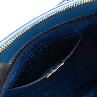 Galleria Medium Double Zip Blue Two Tone Saffiano Leather