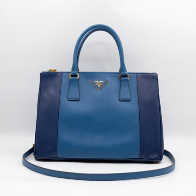 Galleria Medium Double Zip Blue Two Tone Saffiano Leather