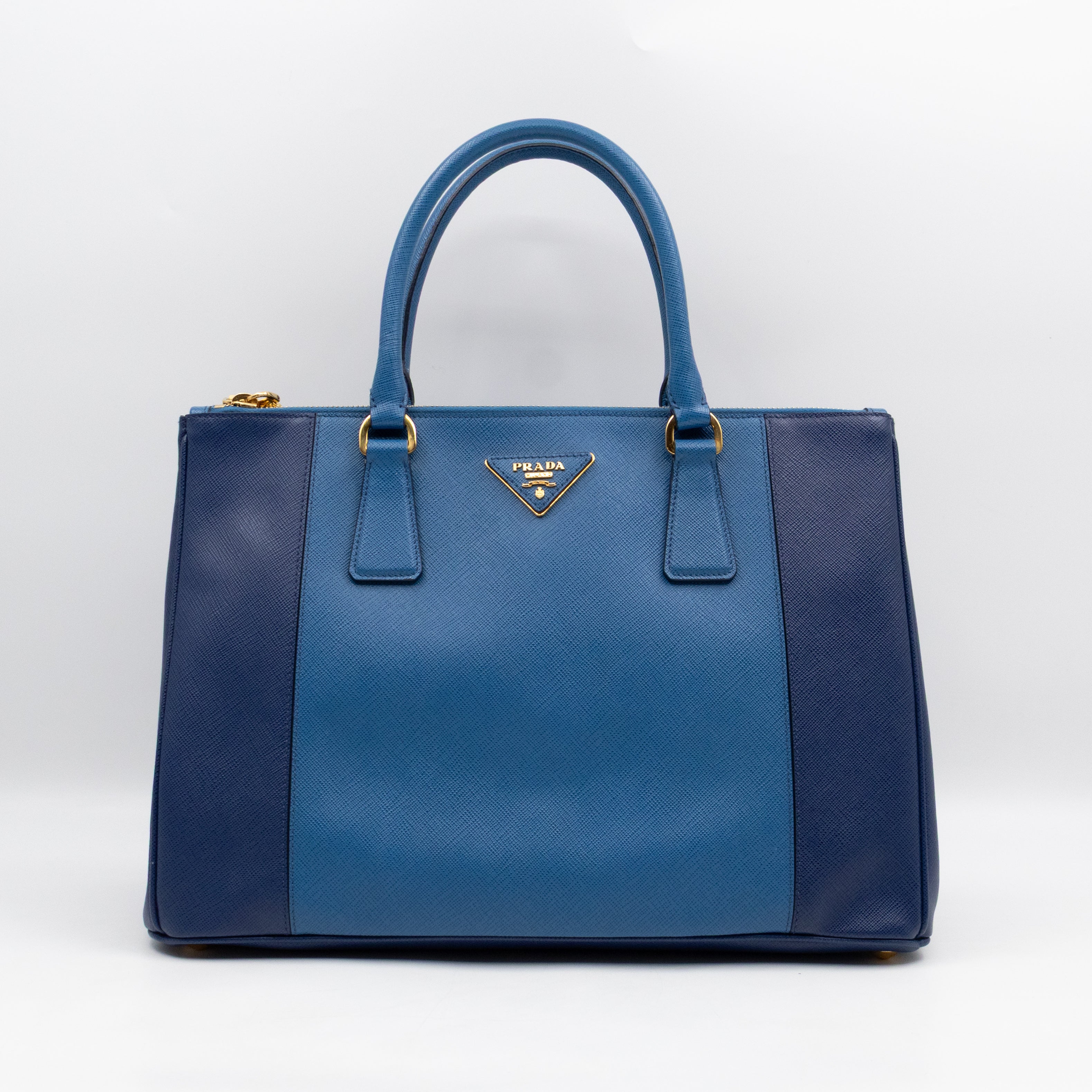 Galleria Medium Double Zip Blue Two Tone Saffiano Leather