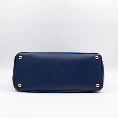 Galleria Medium Double Zip Blue Two Tone Saffiano Leather