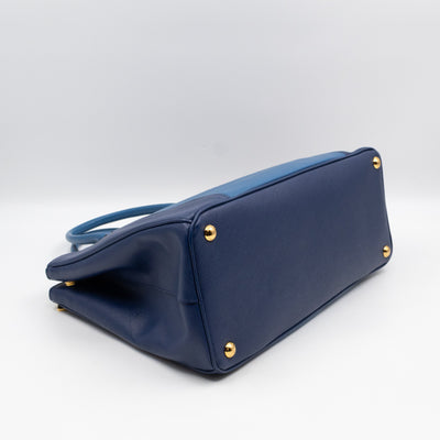 Galleria Medium Double Zip Blue Two Tone Saffiano Leather
